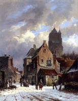 Eversen, Adrianus - Figures In A Snowy Village Street